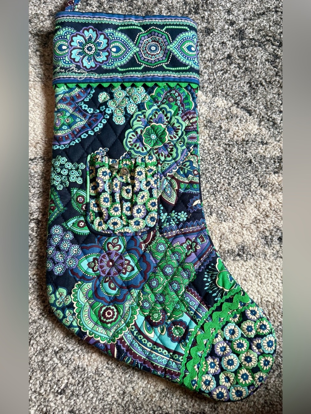 Vera Bradley Quilted Green & Blue Patterned Stocking
